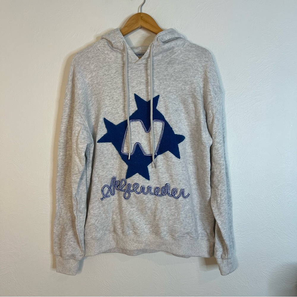 Aelfric Eden Hoodie Star Patch Graphic Applique Gray Pullover Streetwear Size XS